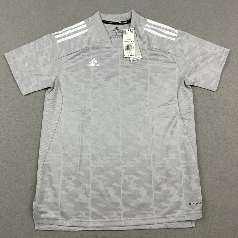 Adidas Shirt Women Large Light Grey Camo Condivo 21 Soccer Short Sleeve V-Neck L